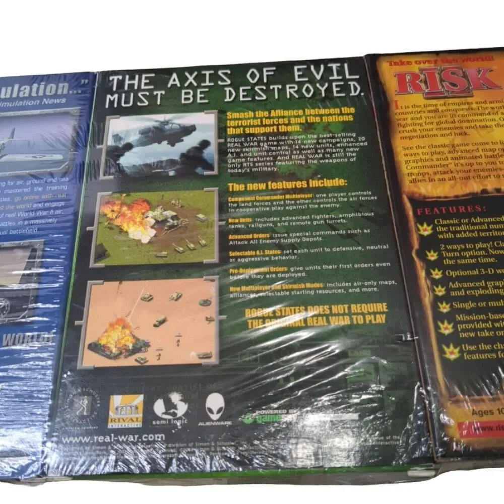 New sealed 3 pack PC CD-ROM Disc games vintage software 2002 Risk II Real Wars